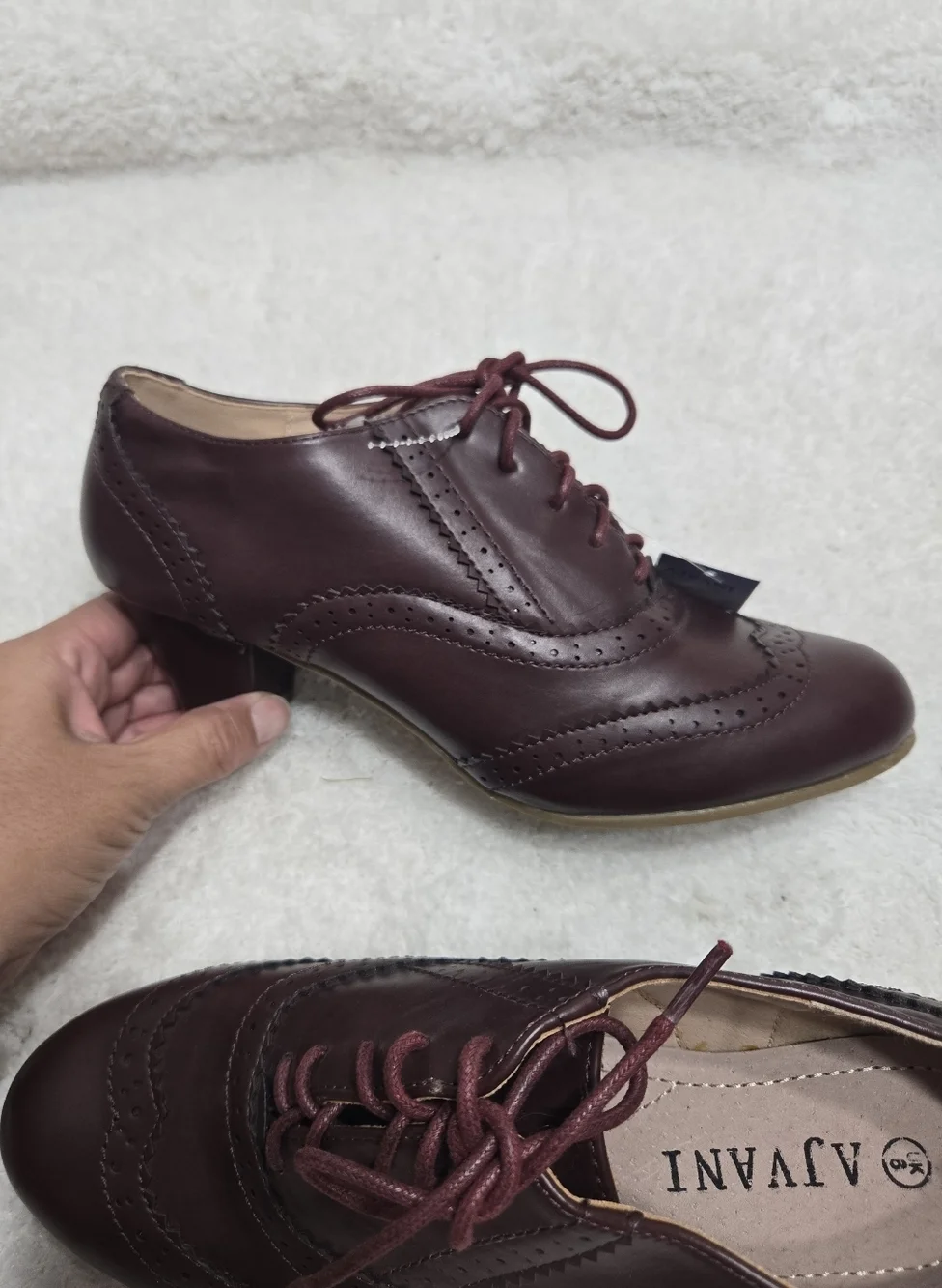 Ajvani Women's Mid Heel Cut Out Brogues Shoe Boots Size 39 Burgundy